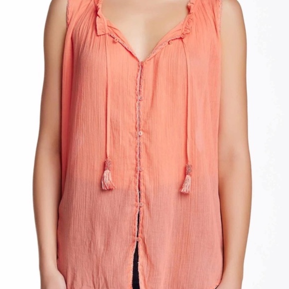 NWT Calypso St. Barth Tassel Sleeveless Coral Top - Picture 2 of 4